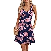 LILBETTER Women's Sleeveless Casual V Neck Summer Sundresses Pleated Ruffle Hem Knee Length Tank Dress with Pockets