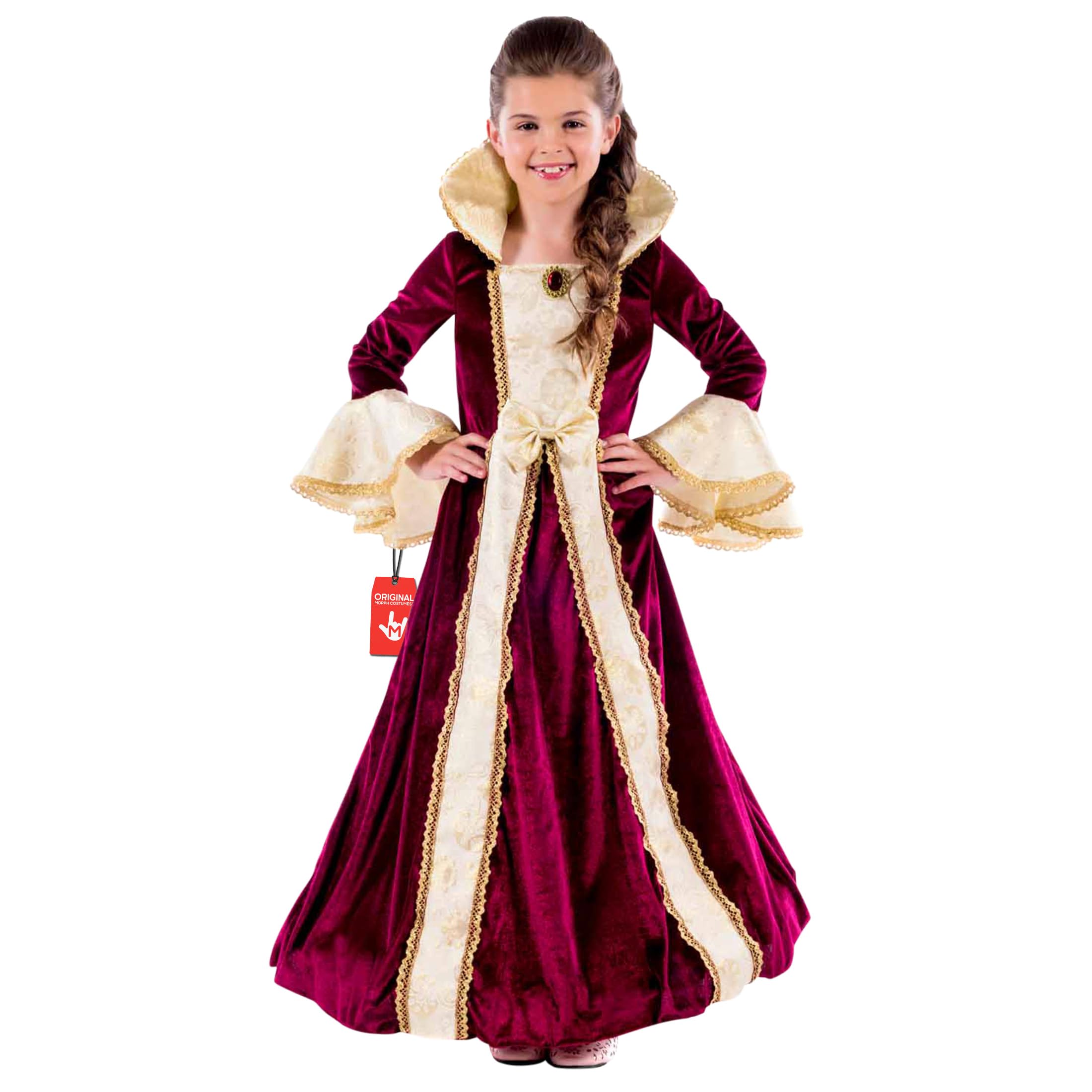 Kids Deluxe Princess Costume Girls Burgundy Royal Gown Queen Dress Outfit - Large