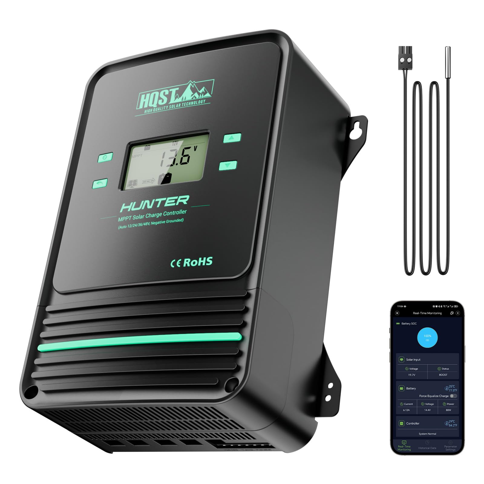 Photo 1 of HQST 100A MPPT Solar Charge Controller, 12V/24V/36V/48V Negative Grounding Controller, w/ Smart Bluetooth APP Control, Low-Temp Cut-Off, LCD Display, for Lithium, Sealed, AGM, Gel, Flooded Batteries