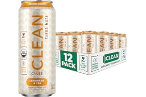 CLEAN CAUSE. CLEAN Cause Lemonade and Tea Yerba Mate Tea Non-Carbonated, USDA Organic Energy Drink Alternative, Low Sugar, 160mg Natural Caffeine, Soda Alternative, Plant-Based, (15.5oz cans, 12-Pack Case)