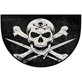 YPPAHHHH Half Round Door Mat Jolly Roger Pirate Flag Skull Welcome Mats Non-Slip Front Doormat Indoor Entrance Half Circle Bathroom Mat Low-Profile Kitchen Floor Mats, 36x24in