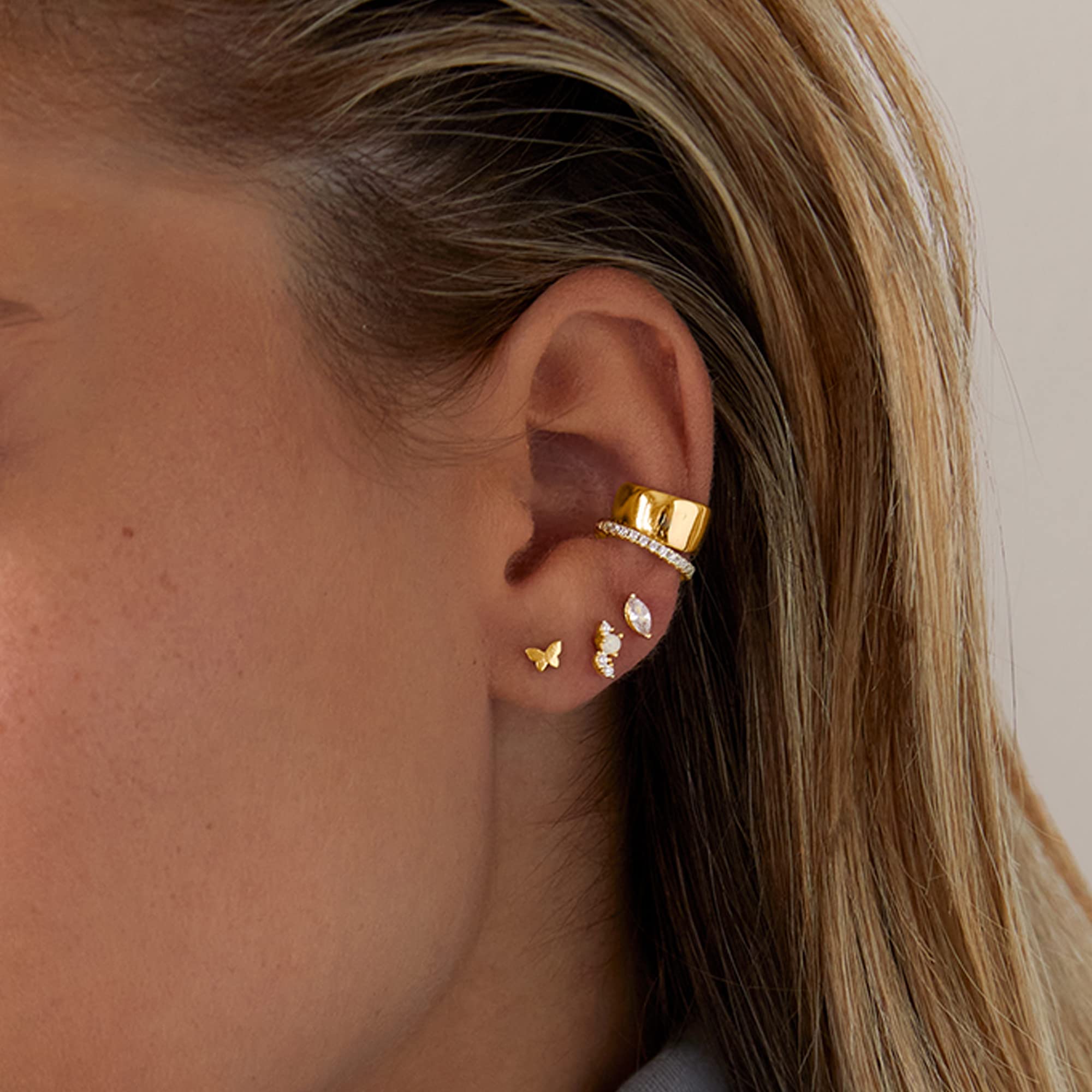 PAVOI 14K Gold Plated Sterling Silver Posts Dainty Mini Multi-Shape Flat Back Stud Earring Pack for Women | Helix Cartilage Piercing Jewelry