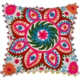Tradizionale Jaipur Boho Throw Suzani Ricamato Cuscini, Cuscini 40,6 x 40,6 cm Federa Cuscino Decorativa, Indiano Pom Pom Outdoor federe per Cuscini, Boho
