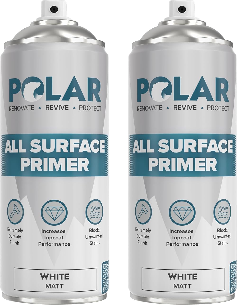 Polar All Surface Primer Spray Paint 2 x 400ml White Matt - Quick Dry