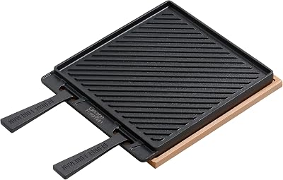 George Foreman Dual-Sided Cast Iron Griddle Plate with Beech Tray GFDSGP01
