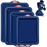 To encounter Silicone Baking Pans Set, 4 Pieces Nonstick Bakeware Set with Baking Pans, Baking Sheets, Cookie Sheets, Cake Pan with Grips and Metal Reinforced Frame More Strength, Navy Blue