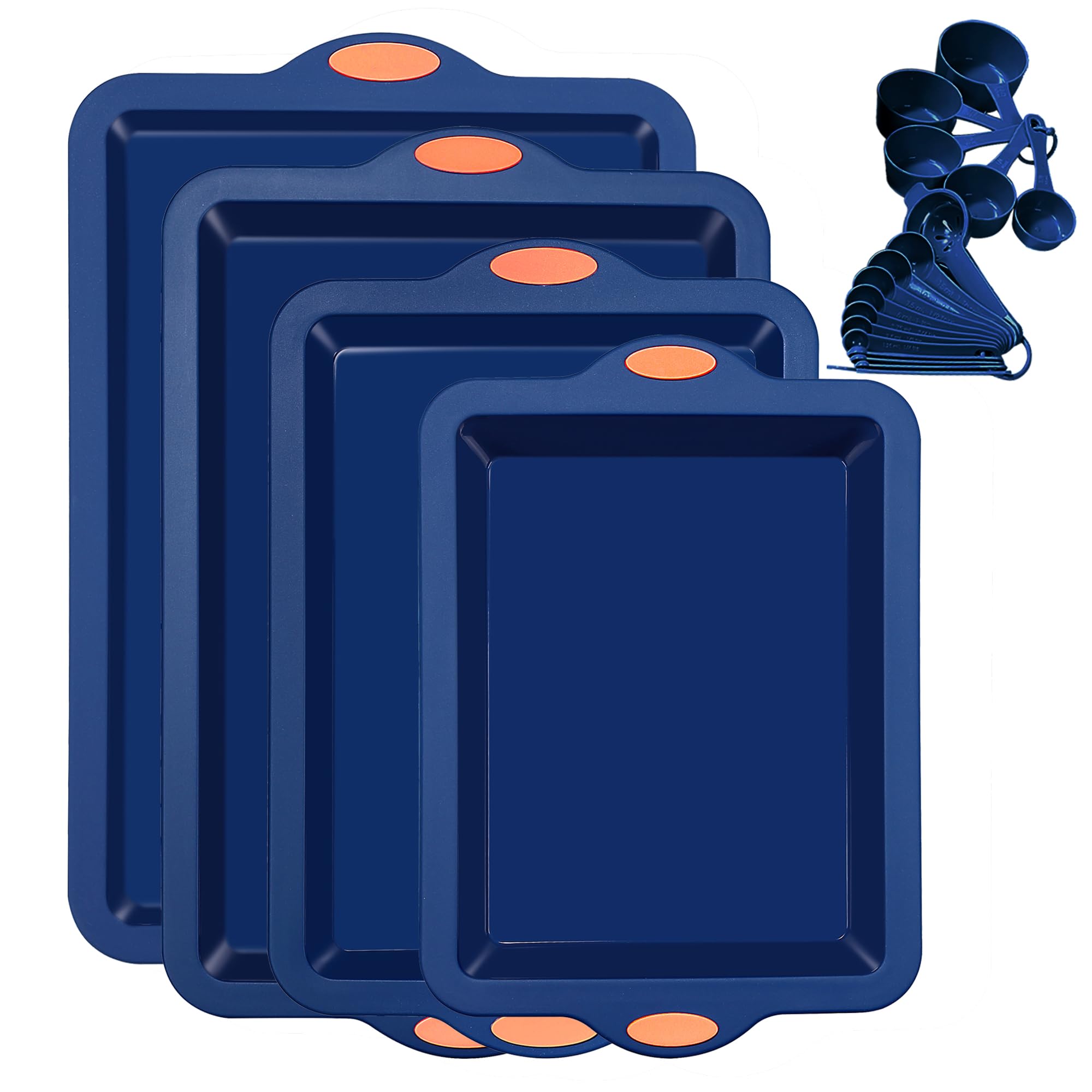 To encounter Silicone Baking Pans Set, 4 Pieces Nonstick Bakeware Set with Baking Pans, Baking Sheets, Cookie Sheets, Cake Pan with Metal Reinforced Frame More Strength, Navy Blue