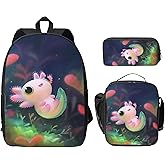 DAAGETCV Cute Axolotls Fish 3Pcs Backpack Unisex Adjustable Backpacks,Travel Laptop Backpack
