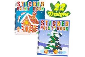 90SHINE 2PCS Christmas Crafts for Kids Ages 4-8 Sticker Paint Books - Includes Santa Clause Snowman Elf Gnome and More Designs Gift Party Create 22 Pictures