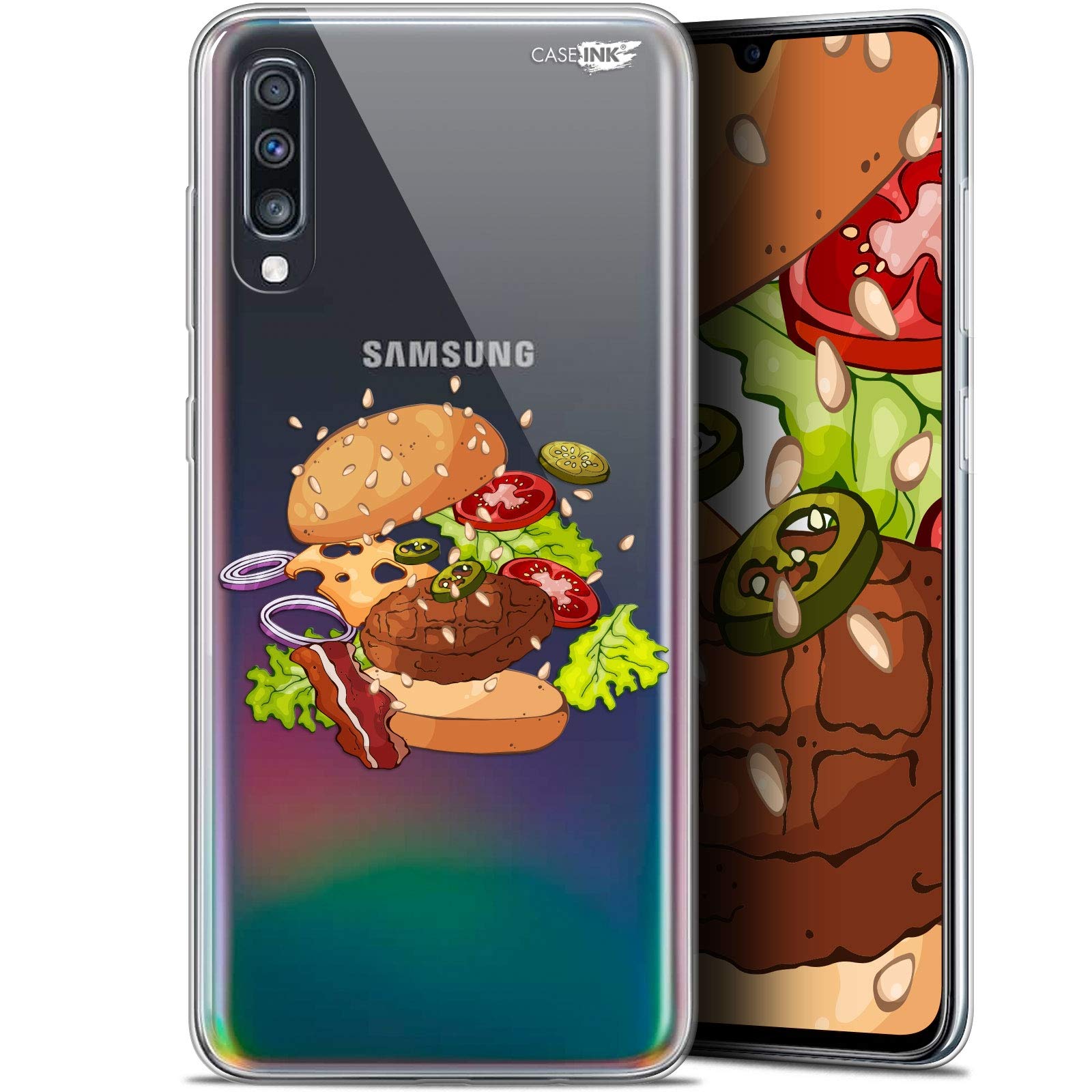 Caseink Case for Samsung Galaxy A70 (6.7) HD Gel Soft - Shockproof - Printed in France Splash Burger