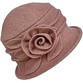 Wool Cloche Hat for Women Winter Bucket Hat 1920s Vintage Floral Fedoras Hat