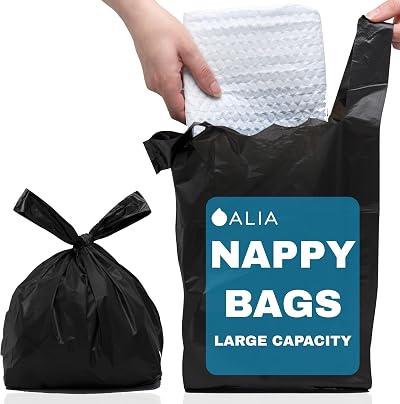 ALIA Black Large Adult Nappy Sacks 200 x 100 Pack Extra Large Easy Tie