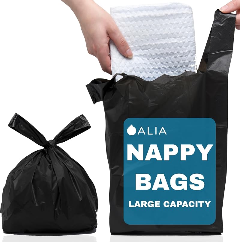 ALIA Black Large Adult Nappy Sacks 200 x 100 Pack Extra Large Easy Tie