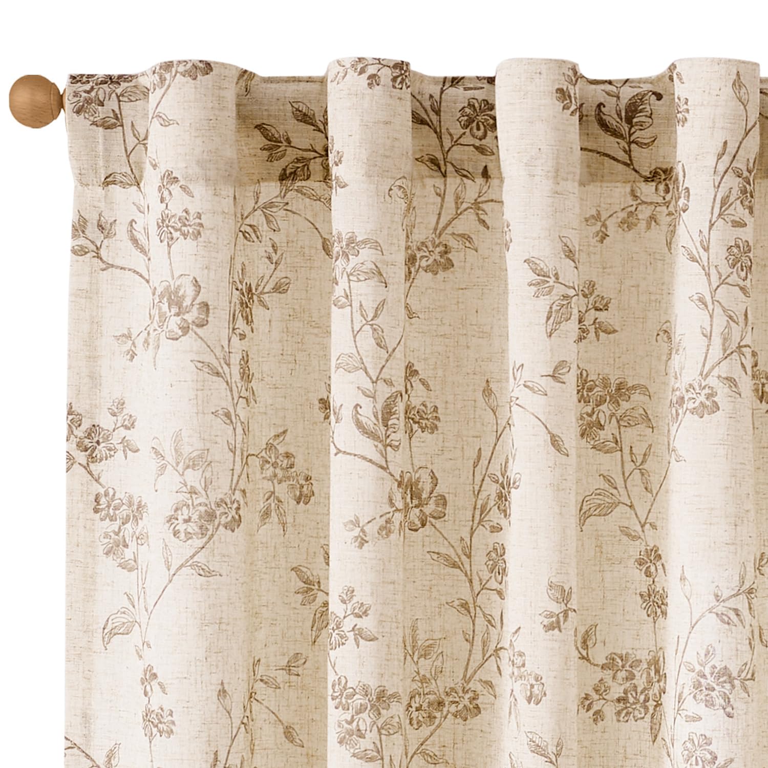 Lazzzy Taupe Floral Linen Curtains 96 Inch Farmhouse Back Tab Drapes for Living Room Bedroom Light Filtering Vintage Grandmillennial Rod Pocket Curtains, 2 Panels, W38 x L96, Taupe on Beige