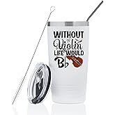 Onebttl Violin Gifts Themed Tumbler for Women, Men, Gift for Violinists, Violin Teachers, Lovers, 20oz Stainless Steel Tumbler with Lid, Straw & Brush- Without, White