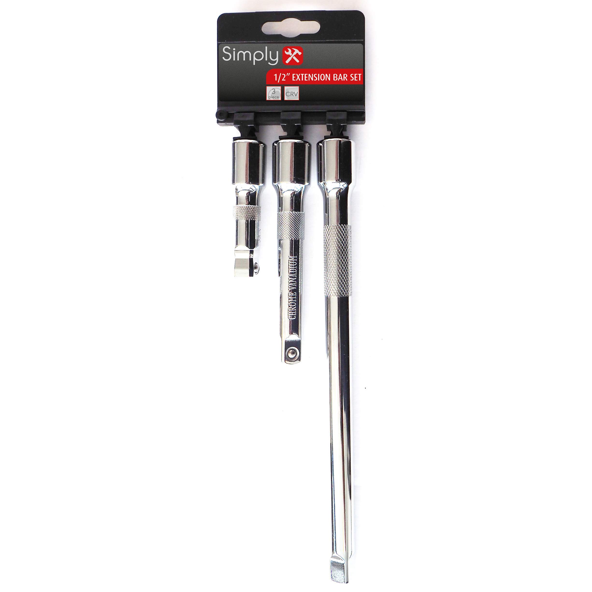 Simply TSET12 3 Piece 1/2” Extension Bar Set - Conveniently Lock Sockets – Extended Reach – Set of 3