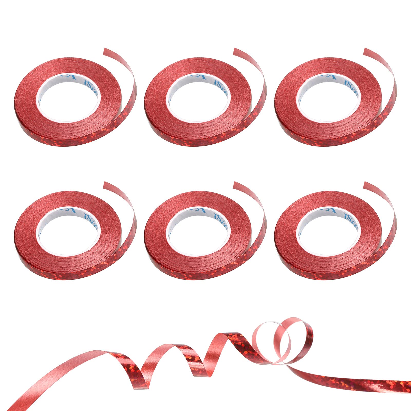 PATIKIL 6pcs Curling Ribbon Crimped Balloon String 5mm Laser Metallic Shiny 10m Iridescent for Party Decoration Gift Wrapping Crafts Florist Red — image 1