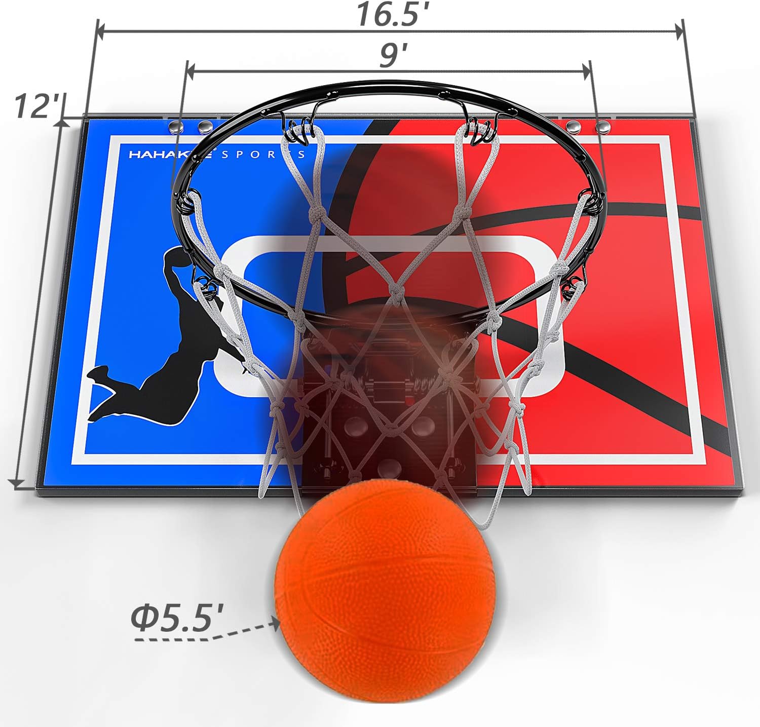 Hahakee Mini Basketball Hoop, Wall Mounted and Indoor Basketball Toys with Breakaway Steel Rim, Includes Mini Basketball and Hand Pump (16.5"x12") : Sports & Outdoors