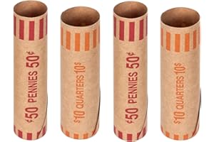 SUMERFNT Preformed Coin Wrappers 100 PCS Coin Rolls Wrappers - 50 PCS Penny Coin Wrappers and 50 PCS Quarter Coin Wrappers