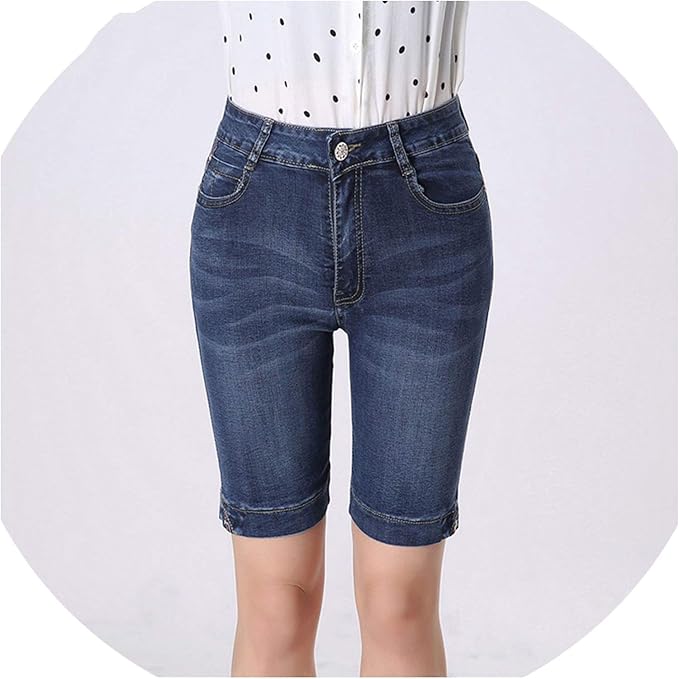 Denim Shorts Knee Length Women Denim Shorts Sexy Push Up Elastic High Waist Biker Shorts Women 
