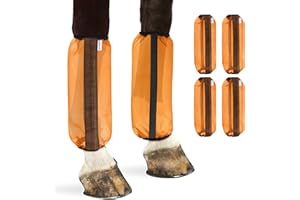 HAYSRMAN 4PCS Fly Boots for Horses, Non-Slip Breathable Horse Fly Boots,Comfy Mesh Horse Fly Leggings Prevents Flies and Mosquitoes from Biting (Orange)
