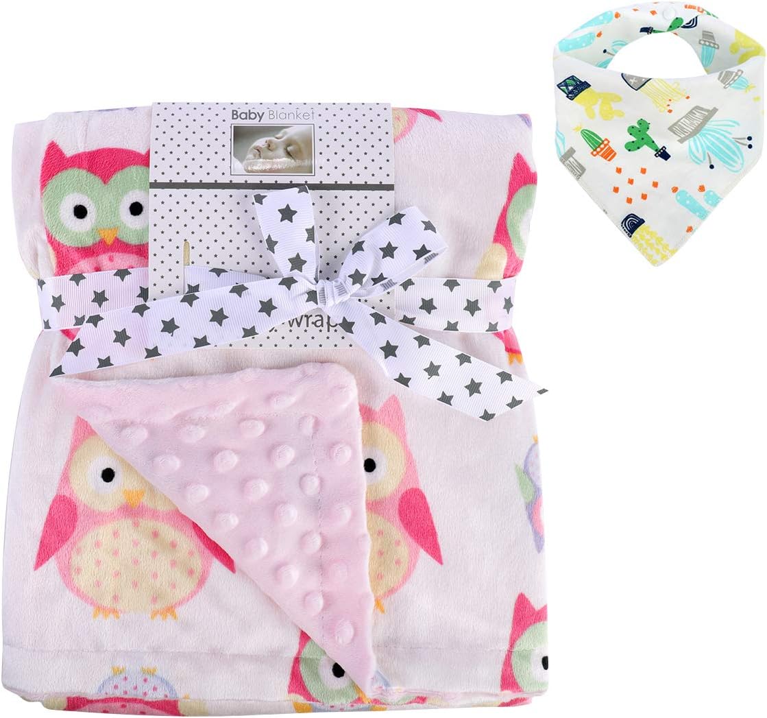 Baby Blanket, Deluxe Newborn Supersoft Breathable Cotton Bobble Blanket (Pink-Owl, 75 * 120CM), 75*120CM