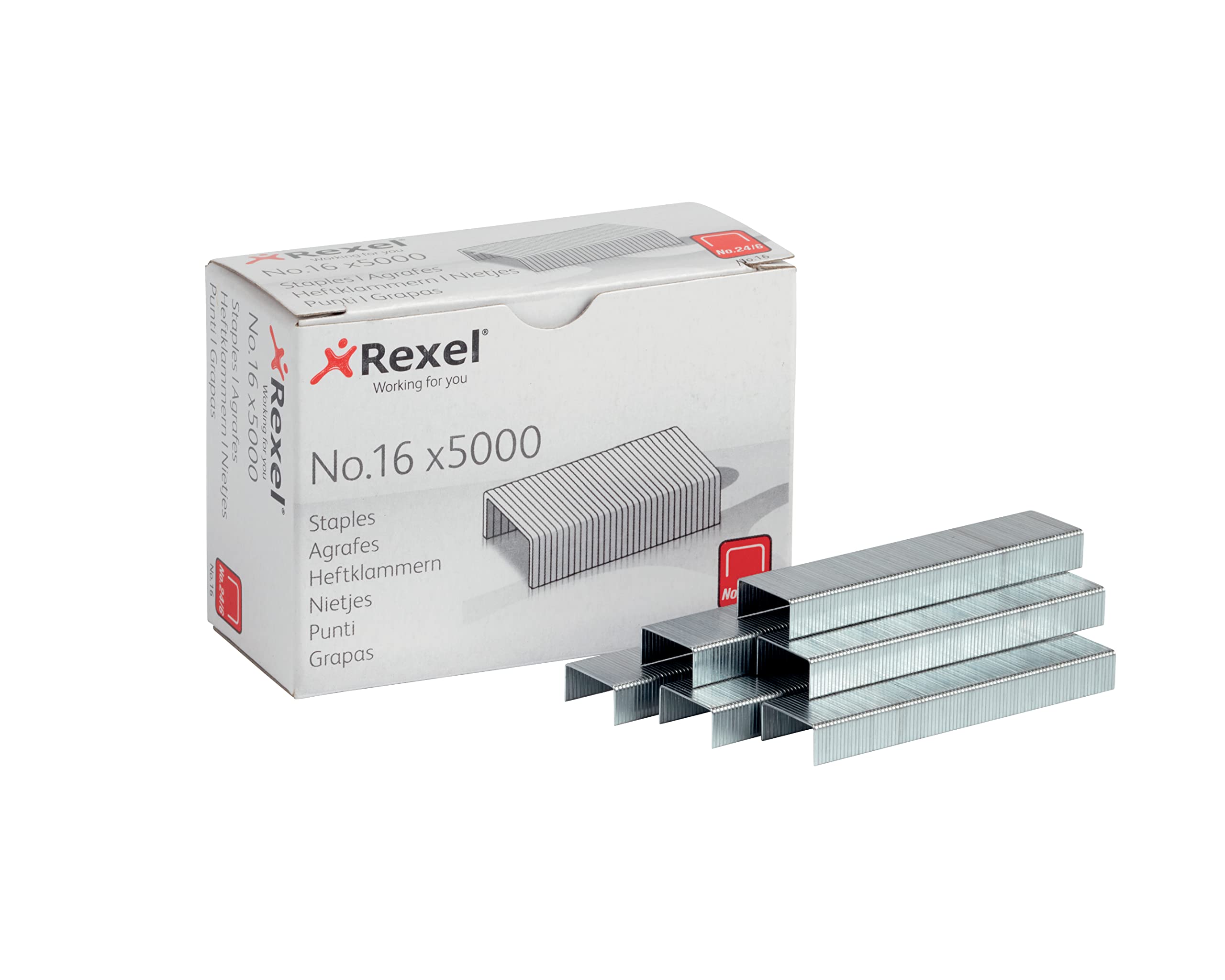 Rexel 503654 No.16 24/6 mm Standard Staples, For Stapling up to 20 Sheets, Use with Desktop Staplers and Pliers, Box of 5000, 6010