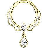 Jewseen 16g Dangle Septum Rings 316L Stainless Steel Helix Daith Piercing Jewelry Cartilage Hoop Earrings for Women