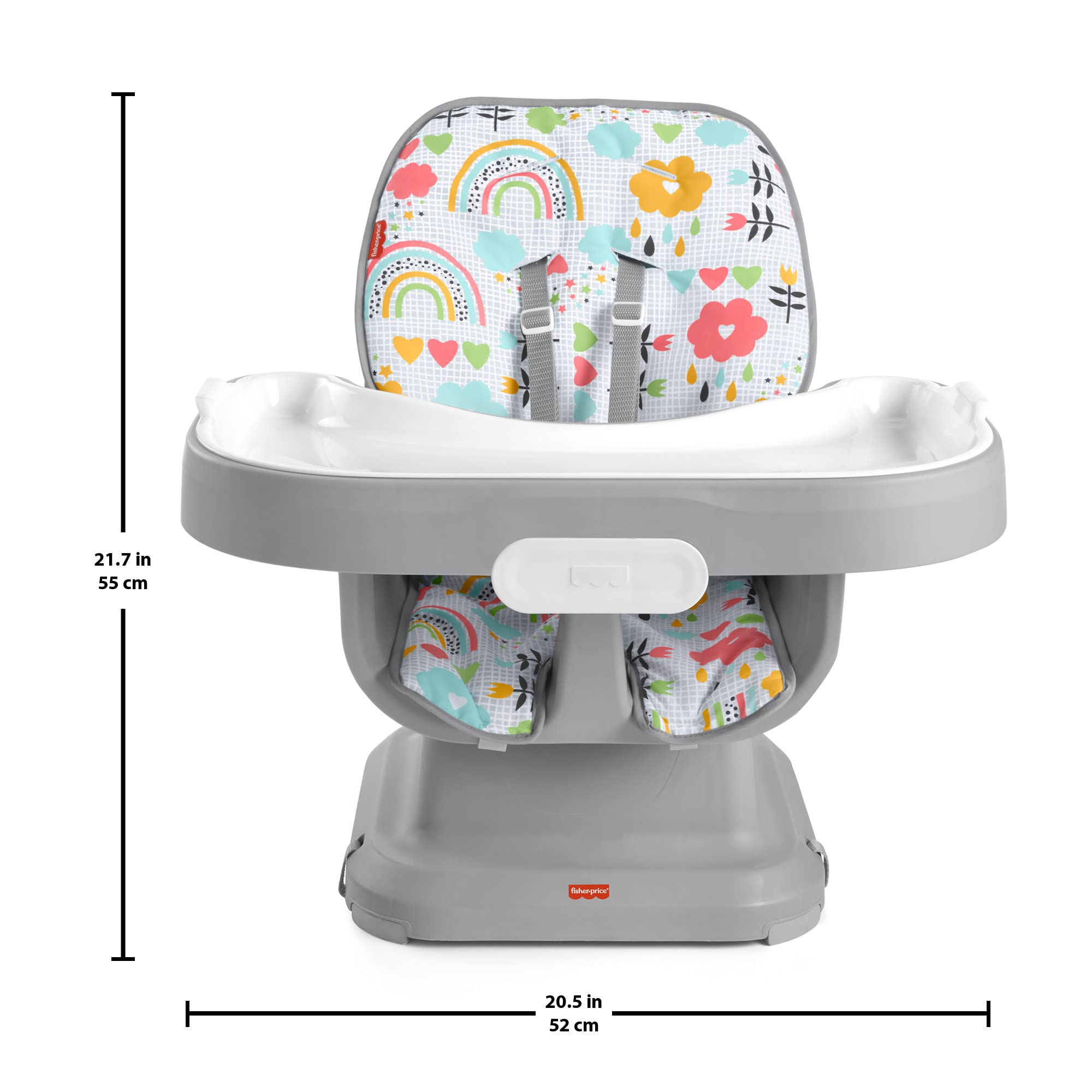 Fisher-Price Baby to Toddler High Chair SpaceSaver Simple Clean Portable Dining Seat & Booster with Washable Deep Tray & Liner, Sun Showers