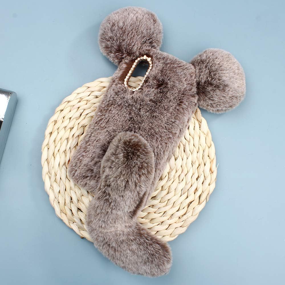 King phone Plush Mouse Case for Samsung Galaxy A40 Fluffy Mouse Ears Tail Cover Fashion Cute Case Super Soft Warm Furry Mouse Shockproof Shell - Brown