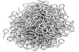 HELIFOUNER 200 Pieces 0# Screw Eyes, Screw in Eye Hooks, Metal Screw Eye Pins Hooks, Nickel Plated Steel Screw Eyes, Silver