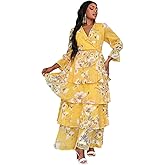 Spring Summer 2026 Plus Size Womens Dresses V Neck Casual Elegant Long Sleeve Floral Print Maxi Dress