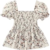 SHENHE Girl's Floral Square Neck Puff Short Sleeve Shirred Blouse Peplum Tops