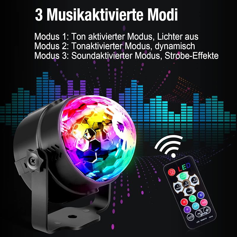 Discokugel, 360° Rotierende Musik Activated Discolicht LED Partylicht