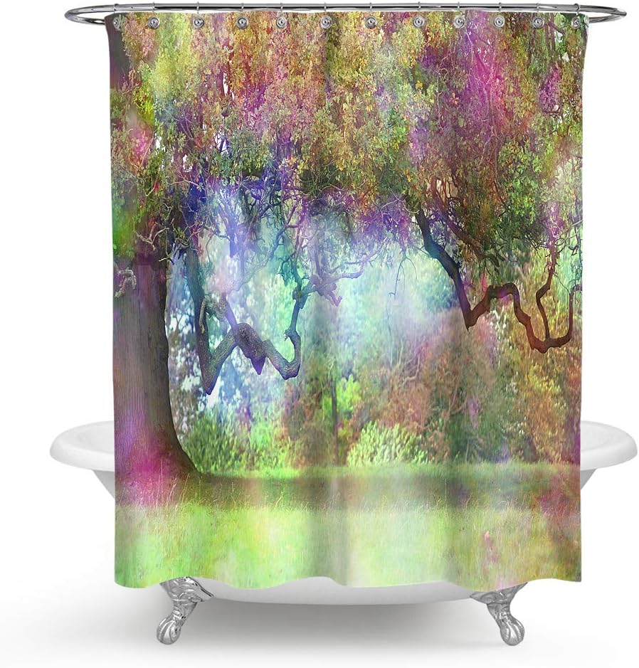 QCWN Magical Forest Tree Shower Curtain, Magic Fairytale