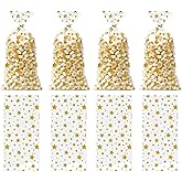 Totelux Star Cellophane Gift Bags 50PCS Clear Candy Bags Plastic Treat Goodies Bags with Ties for Cookies Gift Packaging Birthday Party Supplies Gold