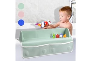 E1F1NN DOT Kids Bathtub Splash Guard with Soft Silicone, Splash Guard for Tub with Toy Storage Holder, Ledge Splash Guard for Baby Toddler, Tub Water Splash Guard Bathroom Accessories (Green)