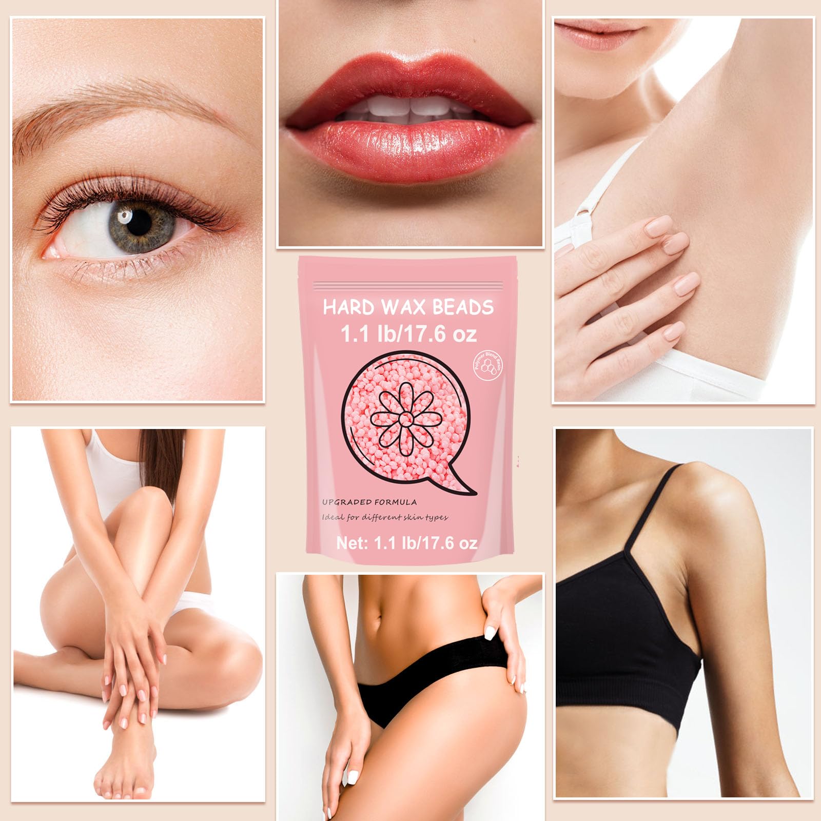 Hard Wax for Hair Removal, 1.1lb/17.6oz, Sensitive Skin wax Beads for Face, Legs, Armpit, Brazilian, Bikini and Full Body at Home, Natural and Gentle Waxing Beads (Rose)