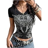 SOLY HUX Women's Graphic Tees Y2K Vintage Gothic Tops 2000s Streetwear Shirt Emo Scene Alternative Clothes for Women