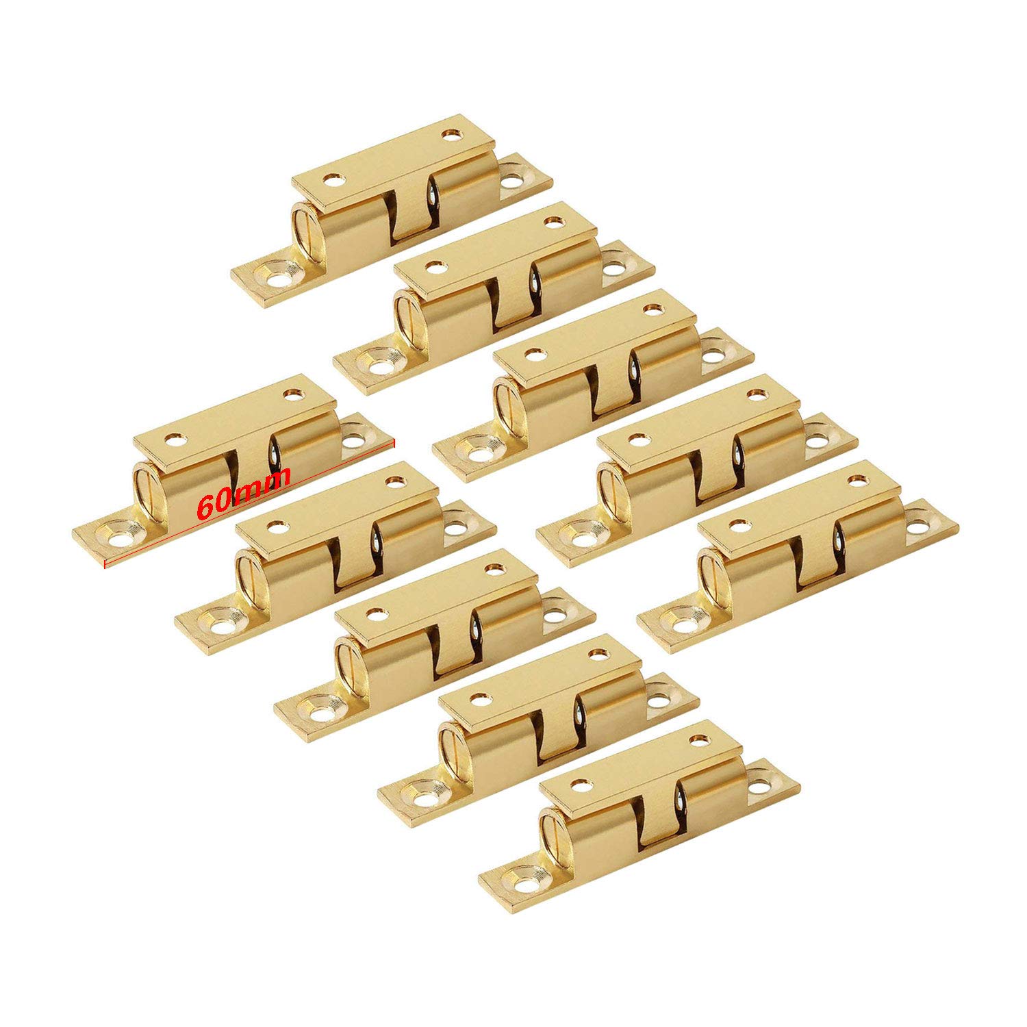 LOOTICH Brass Door Double Ball Tension Catches 60mm for Cabinet Kitchen Bathroom Cupboards Wardrobes Roller Latches Silent Locks Stopper (10 Pcs)
