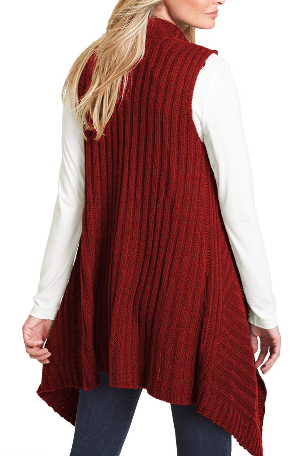 Sovoyontee Women's Knit Long Draped Plaid Tunic Sweater Vest Coat with