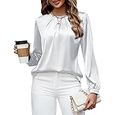 Blooming Jelly Womens Dressy Business Casual Blouse Pleated Long Sleeve Tops Satin Silk Work Shirt Fall Outfits 2025