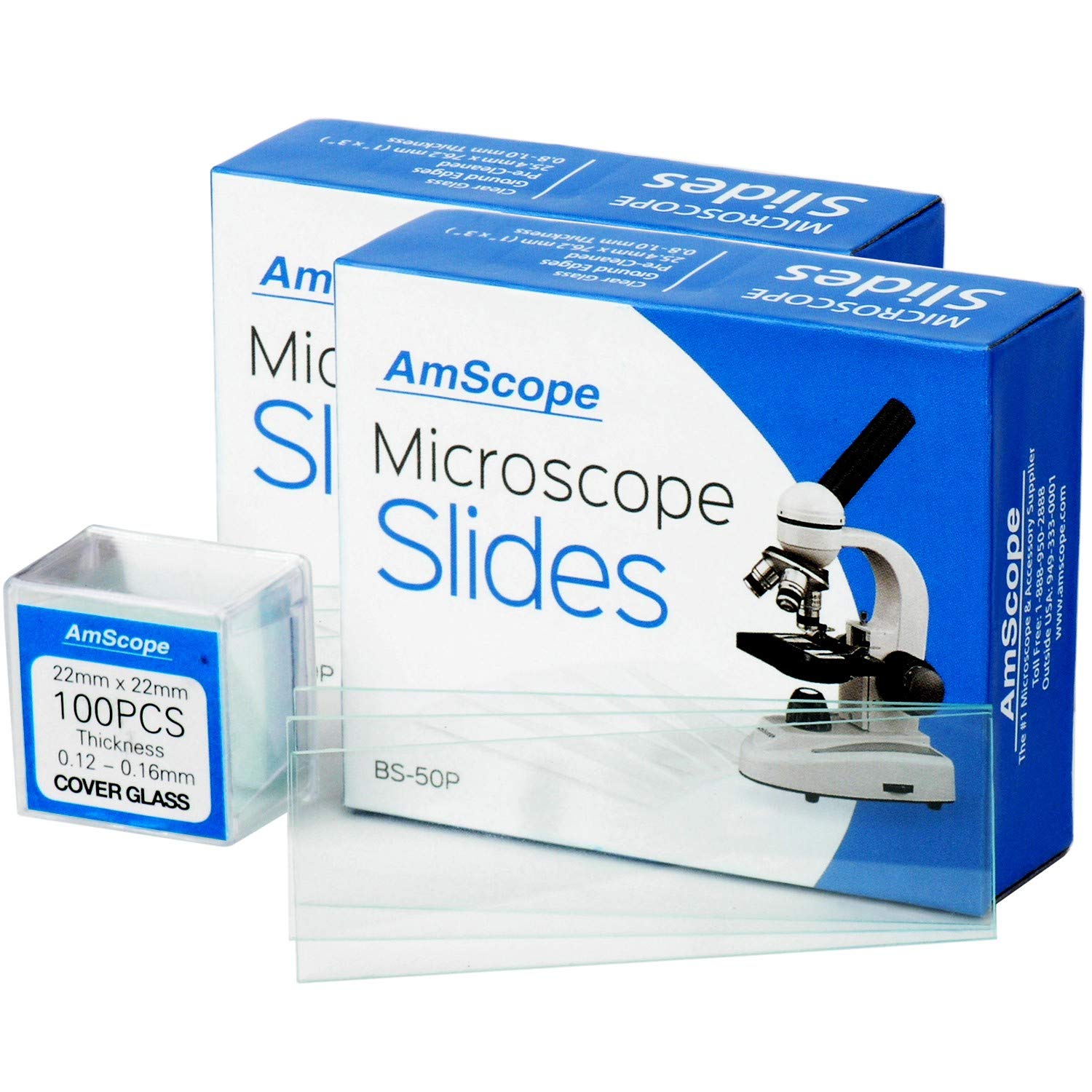 AmScope - 100 Pre-Cleaned Blank Microscope Slides and 100 22x22mm Square Cover Glass