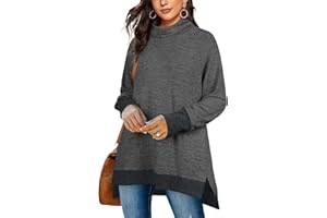 OFEEFAN Women's Turtle Neck Sweatshirts High Low Hem Side Slit