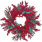 20 Inch Christmas Wreath for Front Door, Artificial Berry with Pinecone, Artificial Red Berry Flower Garlands, Used for Window, Wall, Porch, and Other Indoor and Out Door Home Decorations