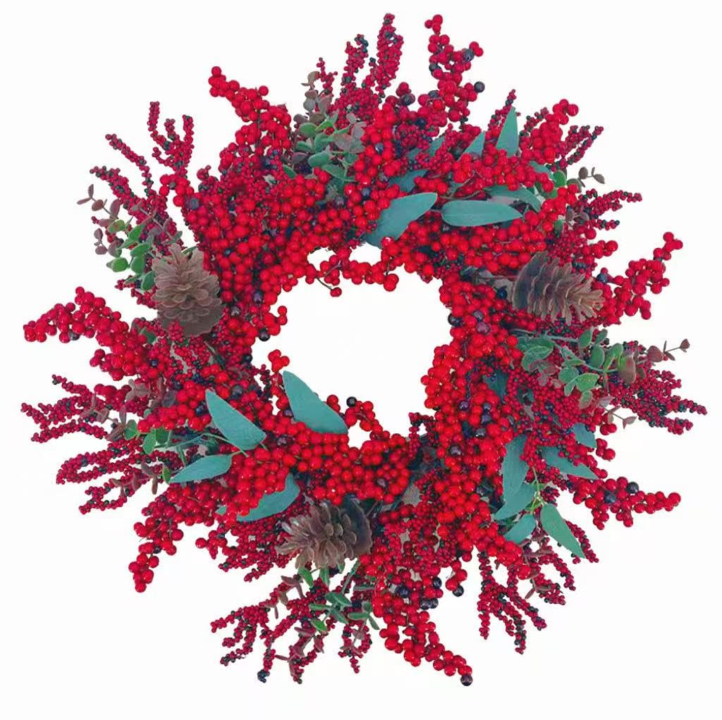 Photo 1 of 20 Inch Christmas Wreath for Front Door, Artificial Berry with Pinecone, Artificial Red Berry Flower Garlands, Used for Window, Wall, Porch, and Other Indoor and Out Door Home Decorations