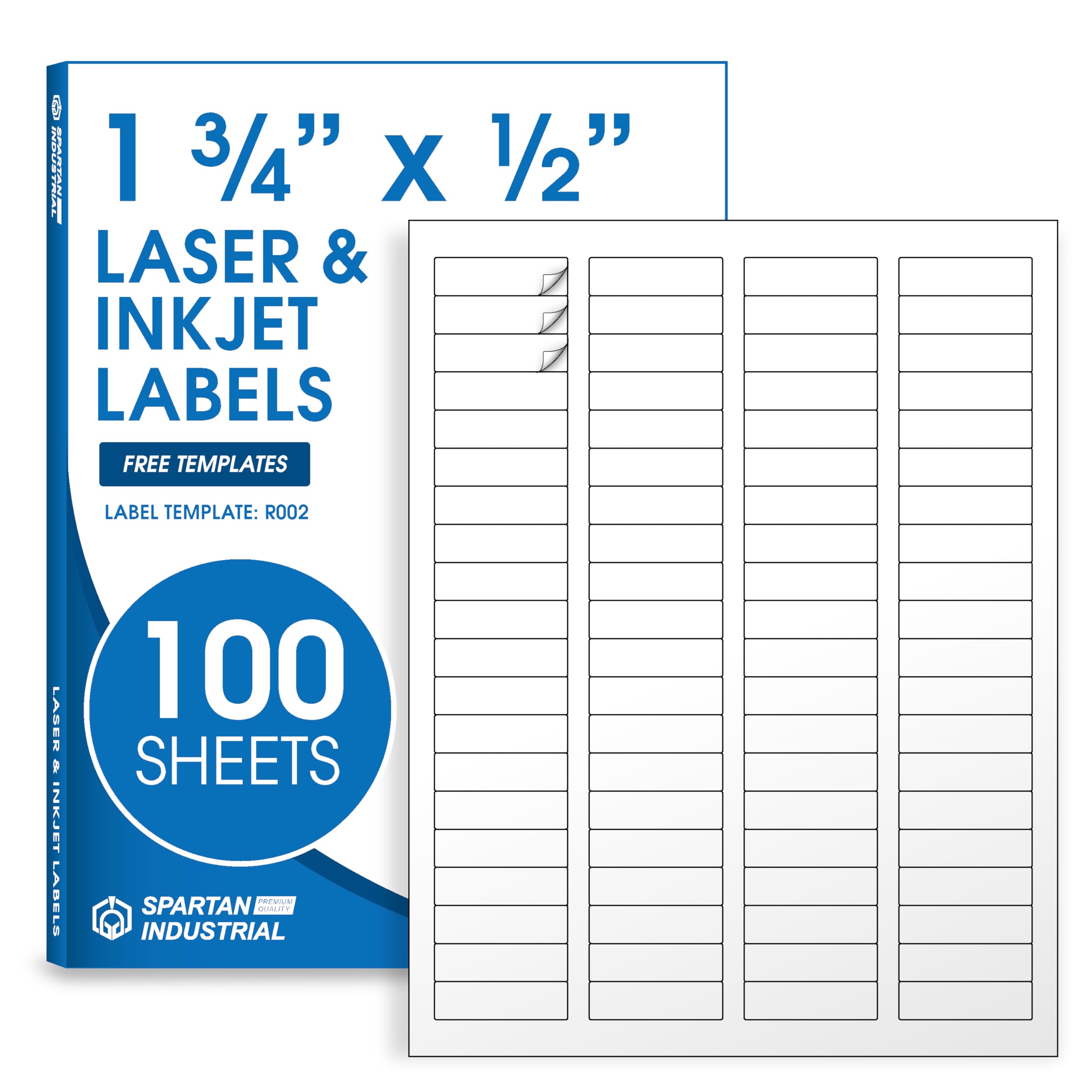 Photo 1 of 1.75" X 0.5" Matte White Printable Labels for Inkjet and Laser Printers - 100 Sheets, 8000 Custom Stickers for Return Address Labels, Price Tags, File Folders - Spartan Industrial Template R002