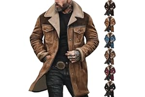 KGKLKAX Western Jackets for Men Vintage Cowboy Suede Jacket Plush Collar Coats Faux Leather Zip Up Casual Retro Winter Tops