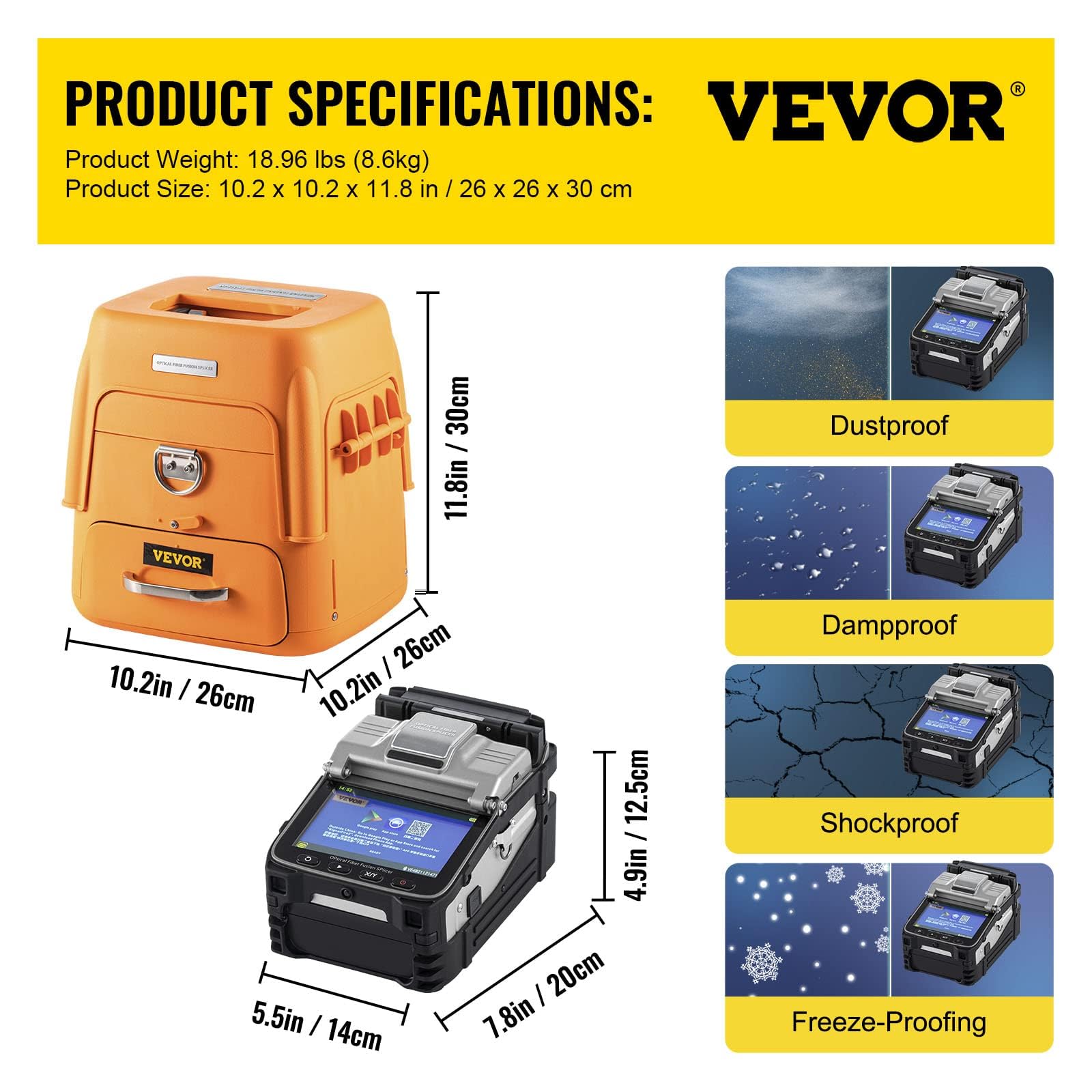 Mophorn AI-7 Fiber Fusion Splicer with 8 Seconds Splicing Time Melting 18 Seconds Heating Fusion Splicer Machine Optical Fiber Cleaver Kit for Optical Fiber & Cable Projects