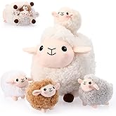 HyDren 5 Pcs Lamb Stuffed Animal Toy Set, 12 Inch Mommy Sheep Plush with 4 Cute Lamb Babies, Farm Sheep Stuffed Gifts for Easter Valentine Birthday Party Favor